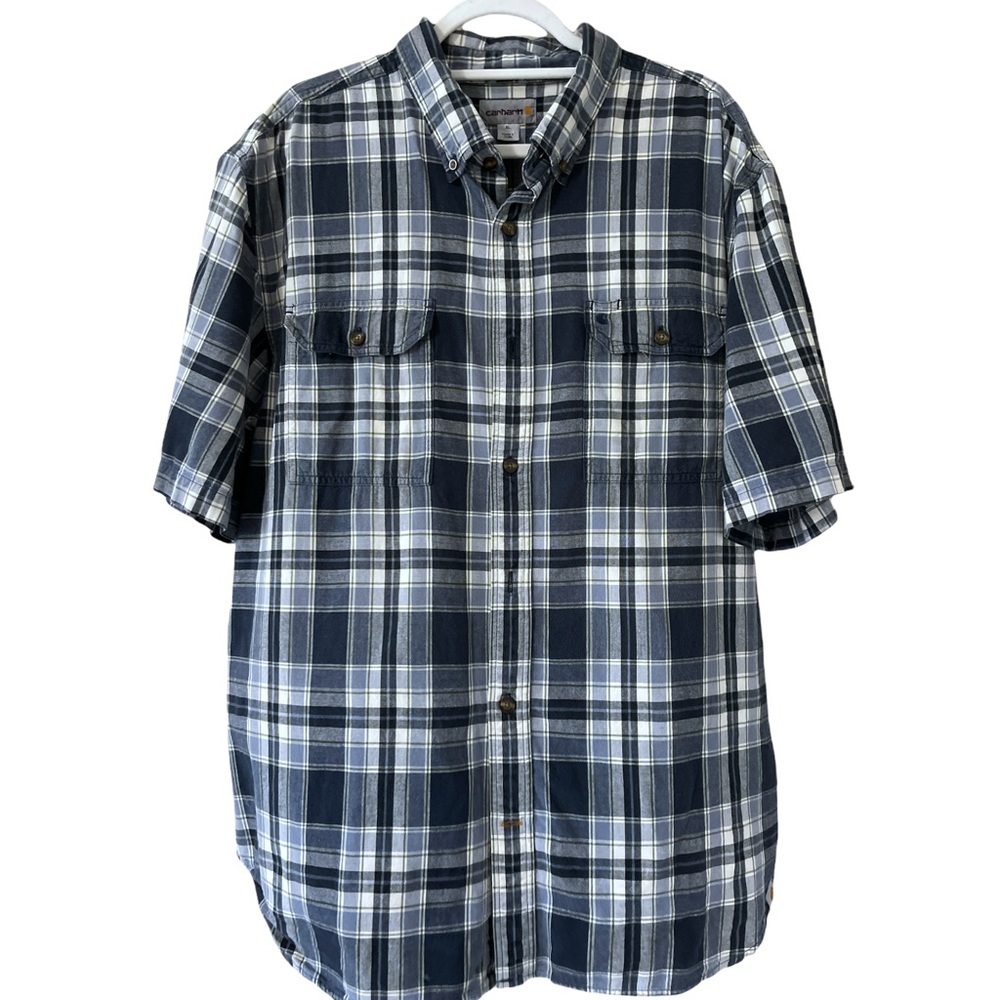 Carhartt short Sleeve button up blue white and grey  XL